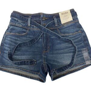 Mudd Women's High Rise Shortie Denim Shorts with Tie Waist Accent Size 5‎